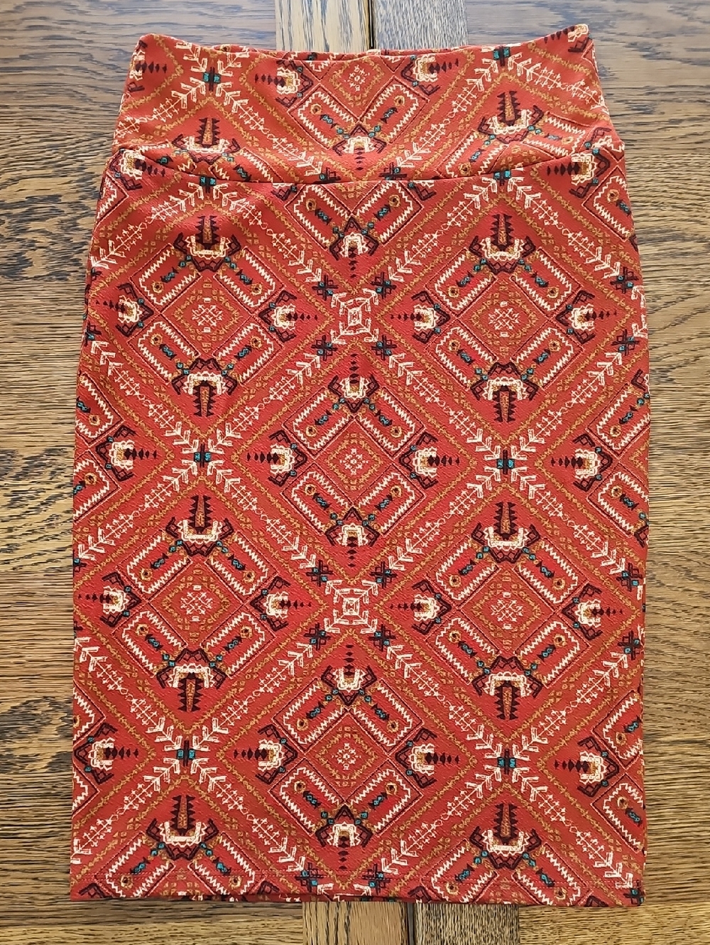 LuLaRoe Burnt Orange Geo-Print Pencil Skirt